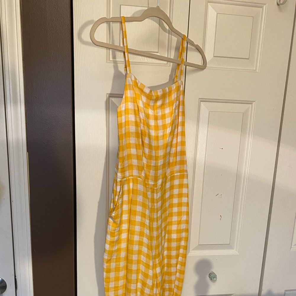White and yellow checkered jumpsuit